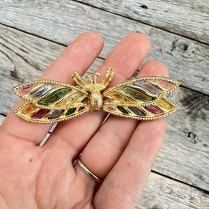Vintage Jewelry Mosaic Insect Wing Brooch Cloisonné Flying Bug Winged Insect Pin